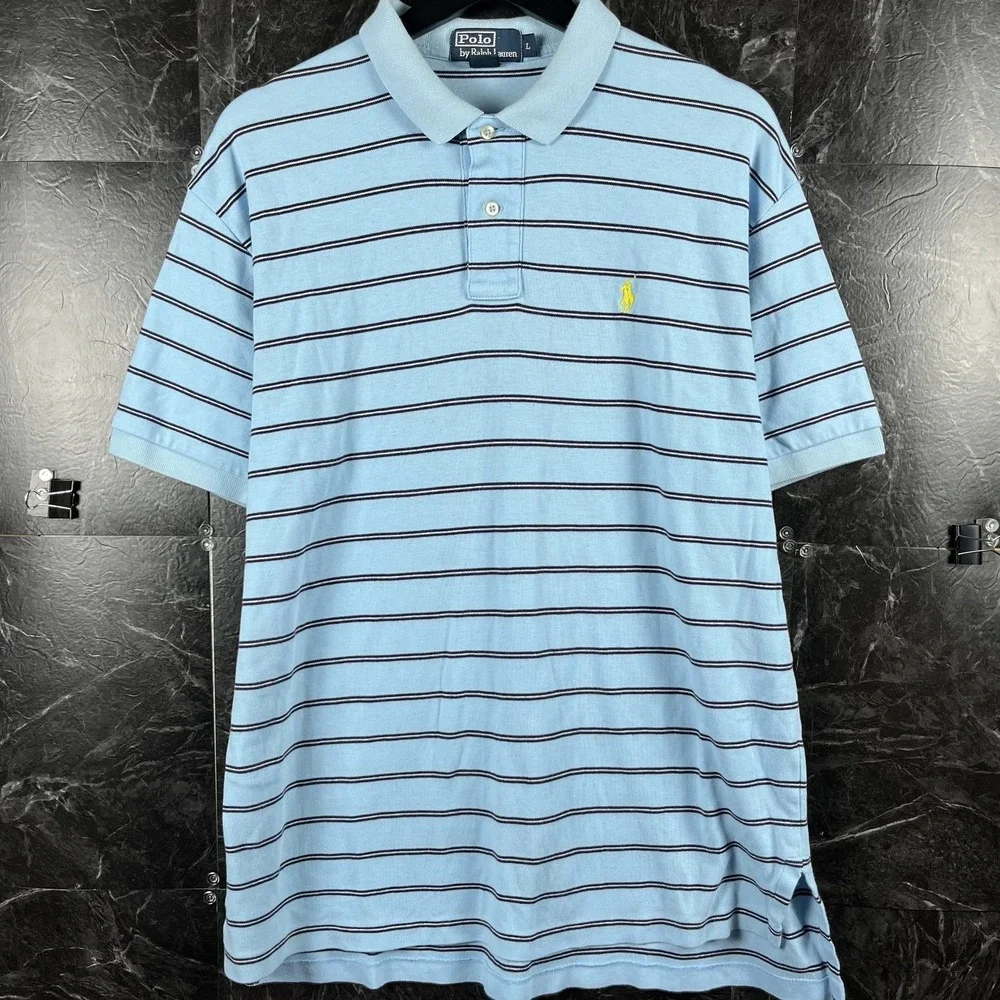 Polo Ralph Lauren Men's Blue Striped Vtg Polo Shirt Large